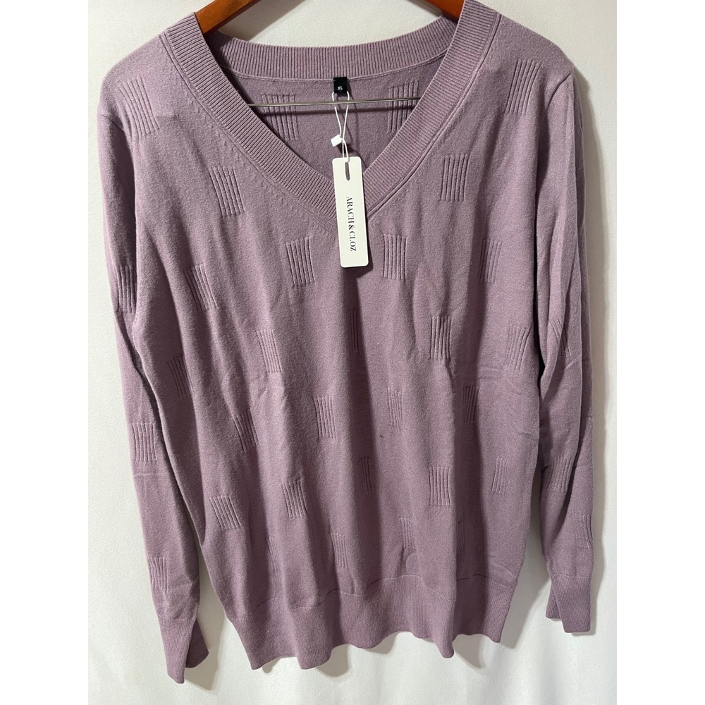 Arach & Cloz Mauve Purple Textured V-Neck Sweater XL NWT Pullover Knit